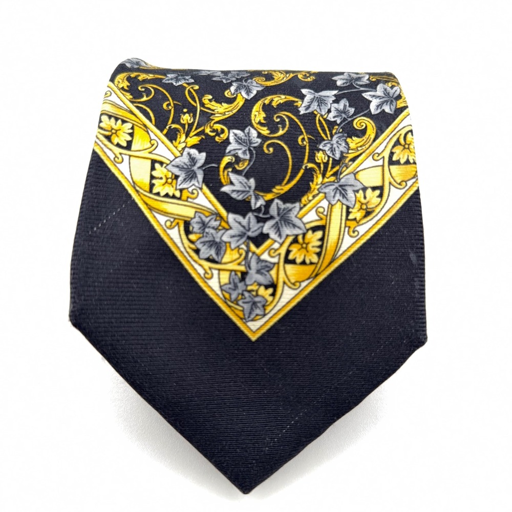 Gianni Versace 1990's Archive Silk Tie‎ Gold Barocco Ivy Greca Meander Italy COA